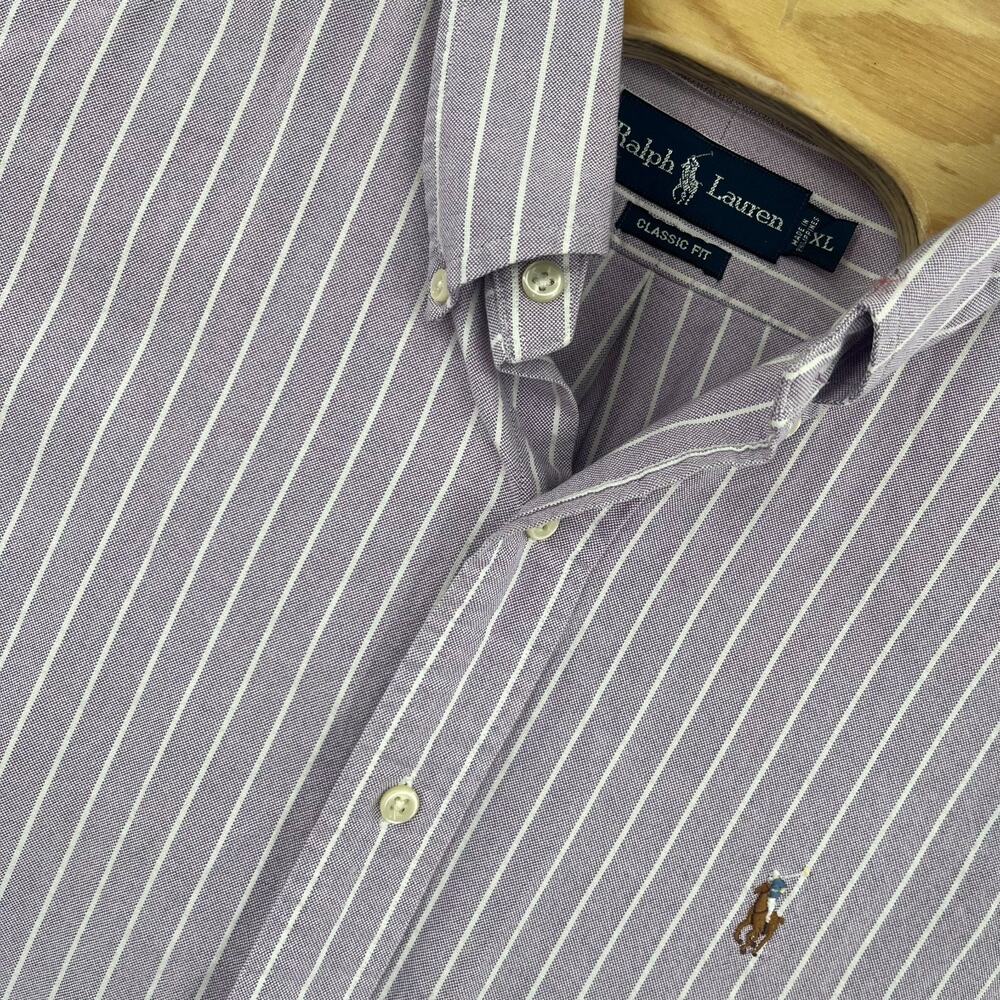 Polo Ralph Lauren Shirt Mens XL Classic Fit Purple White Stripe Pony Button Down